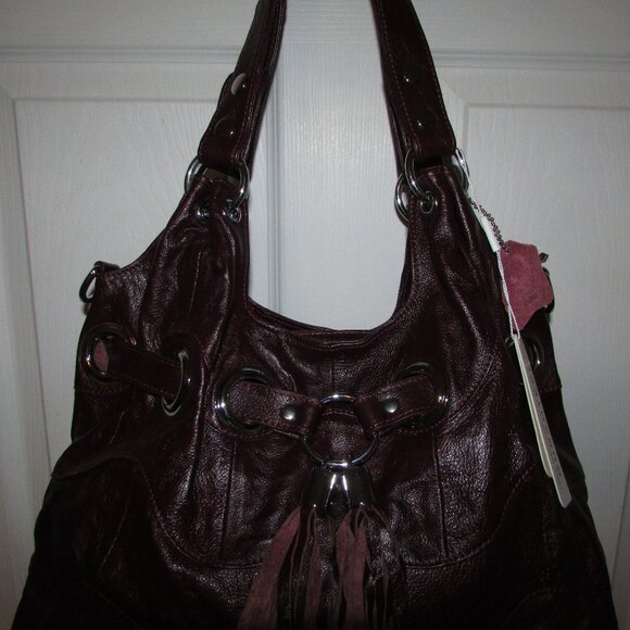 Leather Red Wine Grommeted Handbag - NEW - Picture 7 of 14